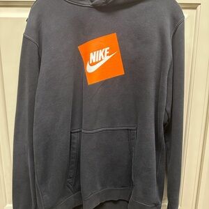 Nike vintage Men's Dark Gray Hoodie with Orange Logo